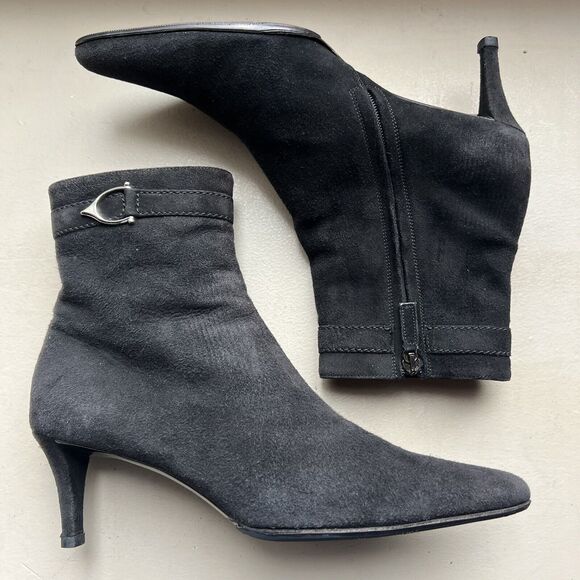 Ralph Lauren Black Suede Leather Ankle Boots Side Zip & Buckle Women’s Size 9 B - Picture 16 of 16